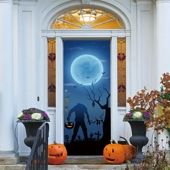 

Halloween Moon Night Ghosts Pumpkin Door Sticker Room Decoration Shop Bar Party Supplies
