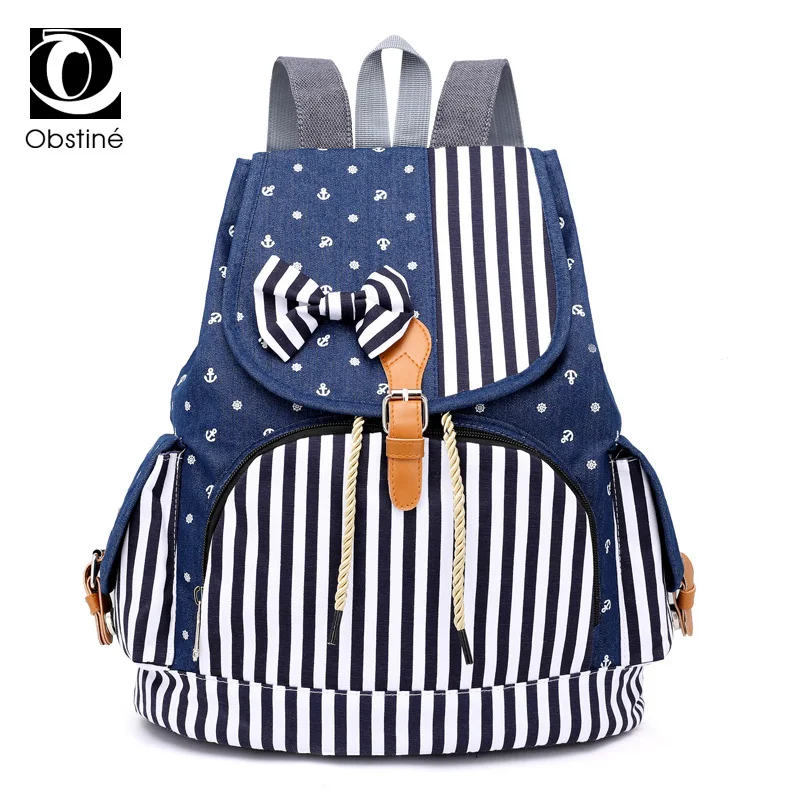 

Denim Backpacks School Bag for Teenage Girls Printing Backpack Canvas Travel Bag Women Drawstring Bagpack Cute Bow Back Pack
