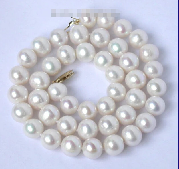 

FREE shipping 10mm round white freshwater pearls necklace 14KT solid 6.07