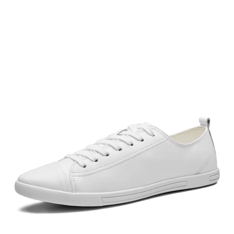 

Spring Solid Black White Men's Footwear Fashion Genuine Leather Lace Up Casual Shoes Man Comfortable Flat Shoes