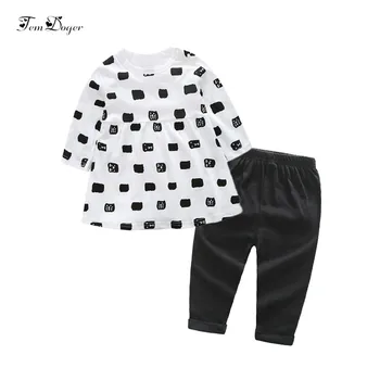 

2017 Baby Girl clothing sets Newborn Long sleeve T-shirt Beutiful Peplum Dress+Leggings Pants 2pcs infant Clothing Outfit Suits