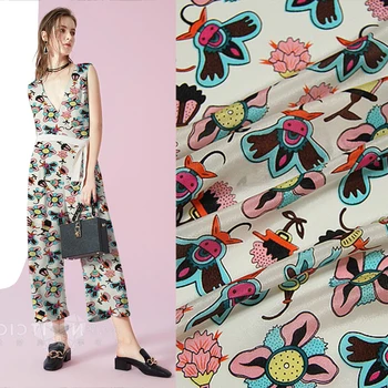 

real silk printing crepe DE chine Satin fabrics flowers fabric for skirt dress 0.5meter