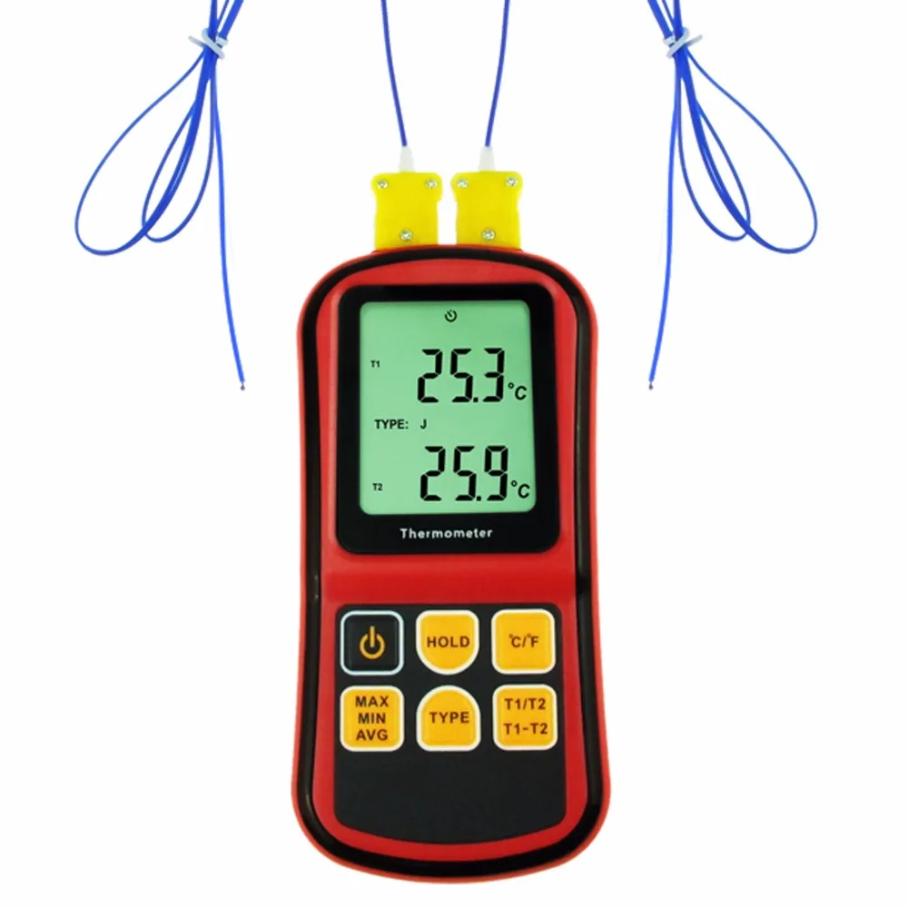 Цифровой K/J/T/E/R/S/N тип термопары термометр двухканальный ЖК-дисплей-150~ 1767degC ATC метр с точностью до+/-0.1%+ 0,6 degC