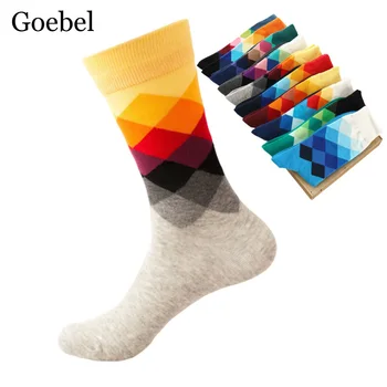 

3pairs/lot=6pieces Colorful Diamond Socks Male Fashion British Style Socks Cotton Man Tube Casual Socks For Men