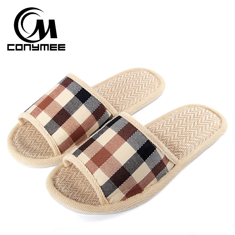 

CONYMEE 2018 Summer Beach Slippers Flip Flops Men Linen Shoes Casual Sneackers For Home Male Flax Sandals Zapatos Hombre YM-GZ