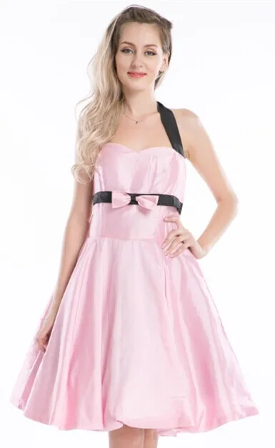 R1415 pink halterneck rockabilly dress