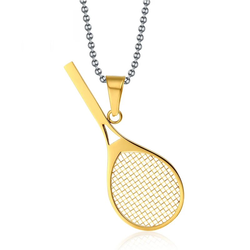 Cute Sport Stainless Steel Tennis Racket Pendants Necklaces for Women