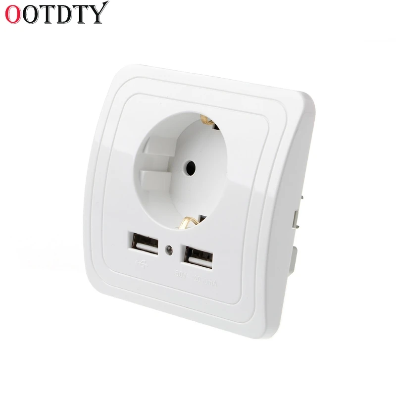 

OOTDTY Dual USB Port 5V 2A Electric Wall Charger Adapter EU Plug Socket Switch Power Charging Outlet