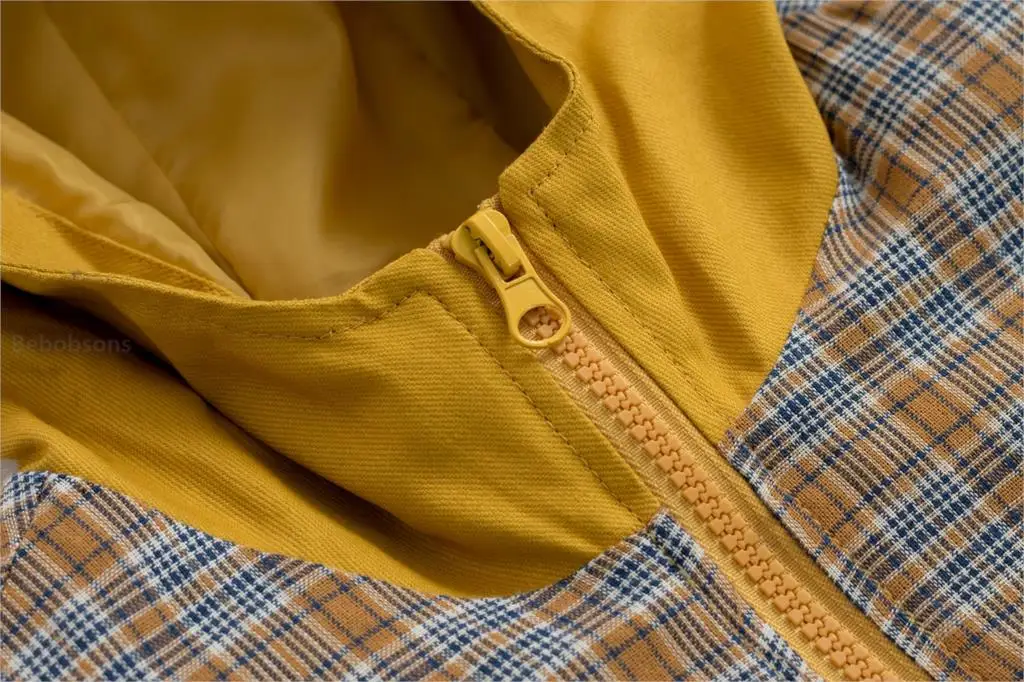 Весенние Новые Дизайнерские повседневные женские базовые куртки с капюшоном клетчатые хлопковые пальто желтые винтажные женские пиджаки