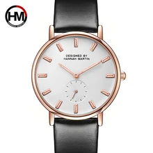 2018 nova HM marca relógio de Quartzo para as mulheres simples Dois-and-um-metade pequeno dial hot casual pulseira de couro à prova d’ água relógio HM-2138-CB