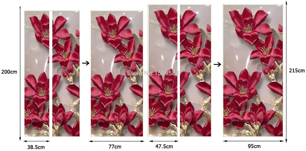 Самоклеющиеся ПВХ наклейки на двери 3D стерео красные цветы обои для гостиной кухни классические водонепроницаемые наклейки на двери виниловые 3D фрески