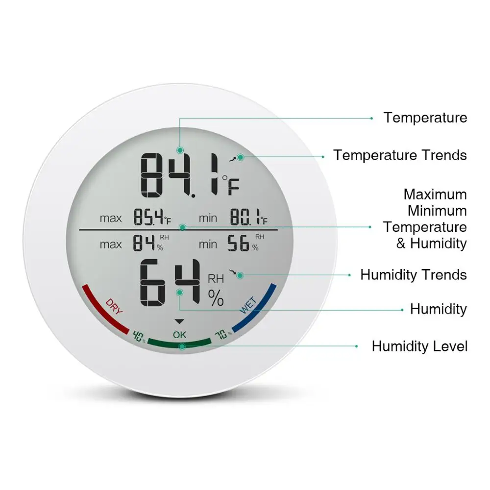 Koop ORIA Mini Digitale LCD Indoor Handig Temperatuursensor Vochtigheid Meter Ronde Elektronische Thermometer Hygrometer Gauge