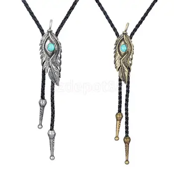 

Vintage Alloy Feather Shape Western Cowboy Bolo Tie Necktie Bronze