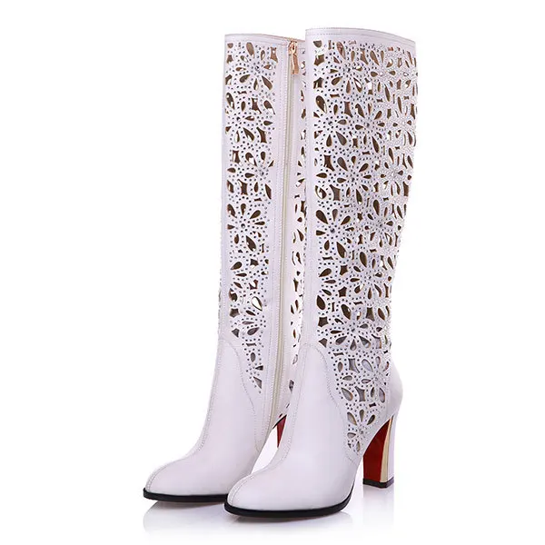 new arrives comfortable bottom zipper knee boots simple hollow knee boots female fashion high heel boots FREE SHIPPING D2694