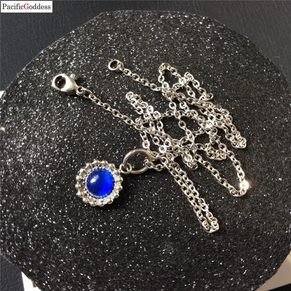 

round sharp blue color pendant necklace stainless steel pendant chain for gift