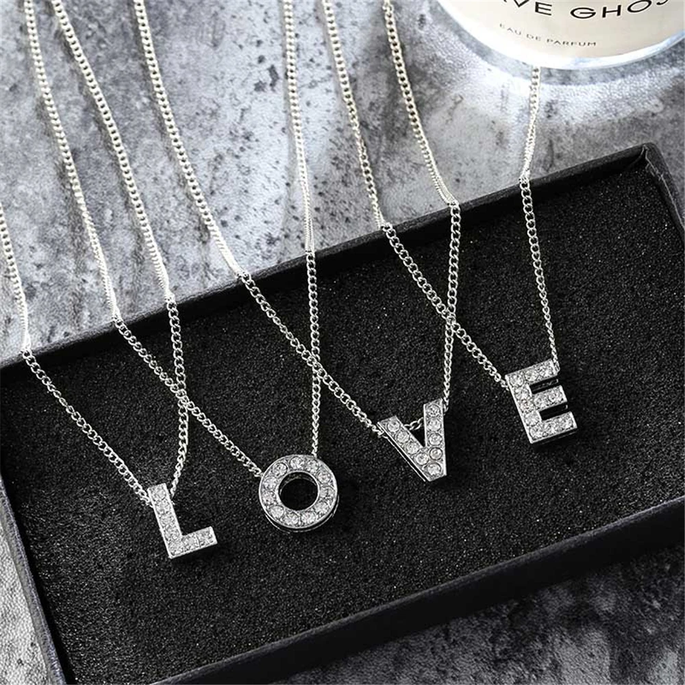 

Fashion Tiny Sliver Name Choker Necklace Rhinestone Initial Name Letter Necklaces Pendant Women Girl Best Birthday Jewelry Gift