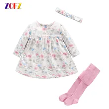 Mignon Bébé Fille Vêtements D’été À Manches Longues Robe + Siamois chaussettes + bowknot Filles Costumes Kawaii Coloré Ensembles pour Enfant 3 pièce/ensemble