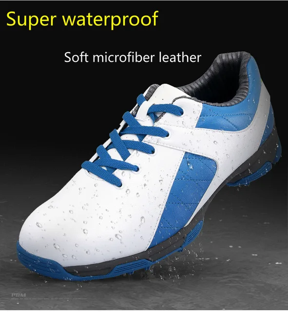 PGM Мужская обувь для гольфа противоскользящая обувь для ногтей 3D дышащая паз патент обувь для гольфа мужские Супер водонепроницаемые дышащие кроссовки 39-45 - Цвет: blue whtie