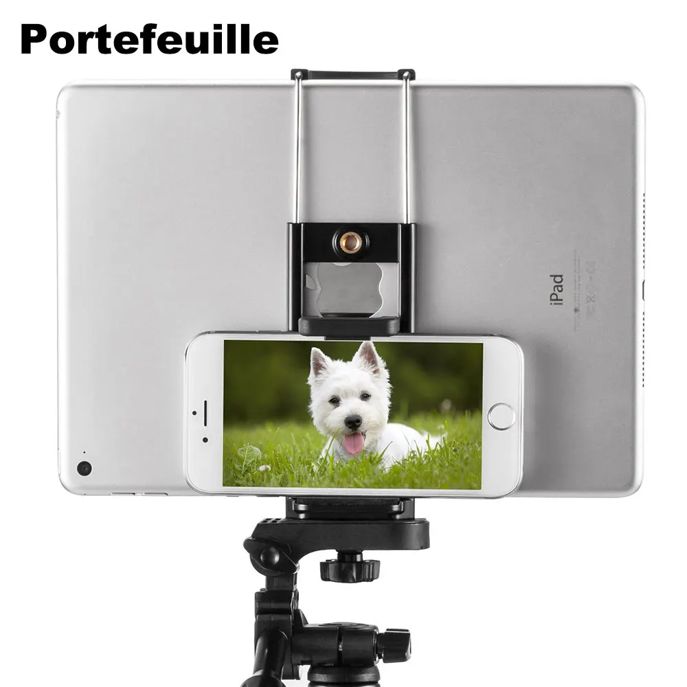 Portefeuille 2 in 1 Universal Tablet Mount Holder Tripod Adapter Phone Stand For iPad Pro 10.5 Air Mini iPhone 8 Plus 7 Monopod (5)