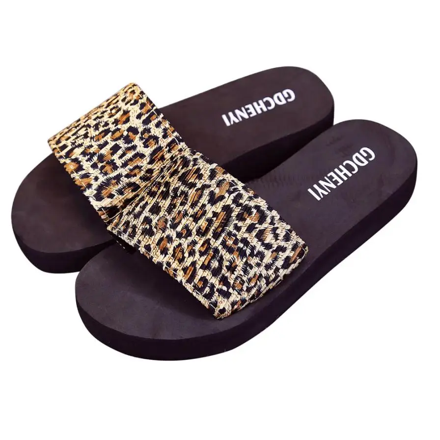 

2016 New Korean Couple Summer Indoor Outdoor Slippers Leopar Print Deodorant Soft Bottom Bathroom Slippers Sandals Women Shoes