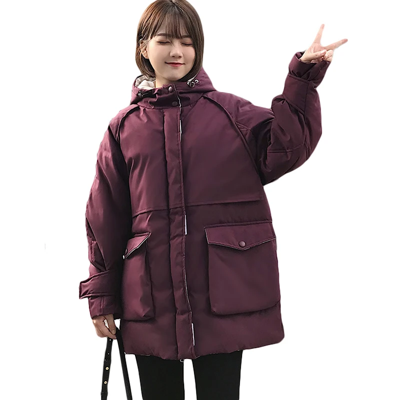 

Chaqueta Mujer 2019 Winter Big Pockets Loose Jackets Women Thick Snow Wear Winter Coats Lady Clothing Female Jackets Parkas D714