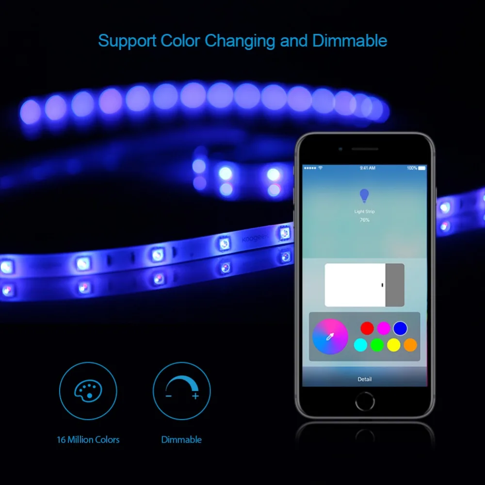 Koogeek 2m LED Strip Smart WiFi LED Flexible Strip Light for Alexa Apple HomeKit Google Assistant 16 Million Colors Smart Home