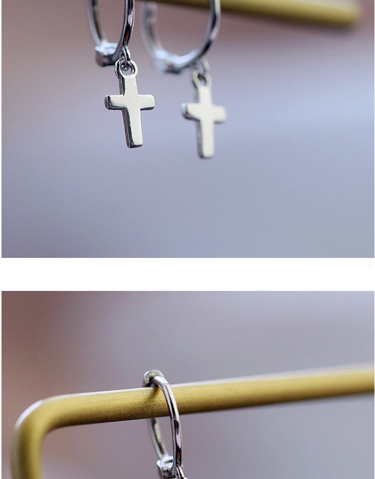 New Fashion Small Cross Hoop Earrings for Women Exquisited 925 Sterling Silver Ear Piercing Huggie Earring Pendientes Aro Plata (9)