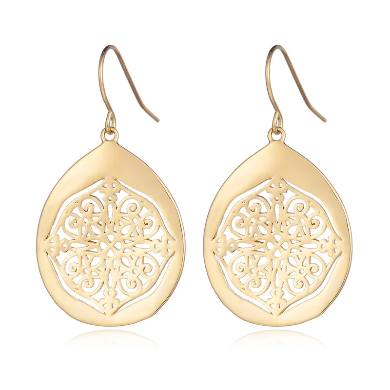 

Hollow Flower Drop Earrings For Women Gold Silver Color Copper Female Dangle Hanging Earring Fashion Ear Jewelry Brincos 2019