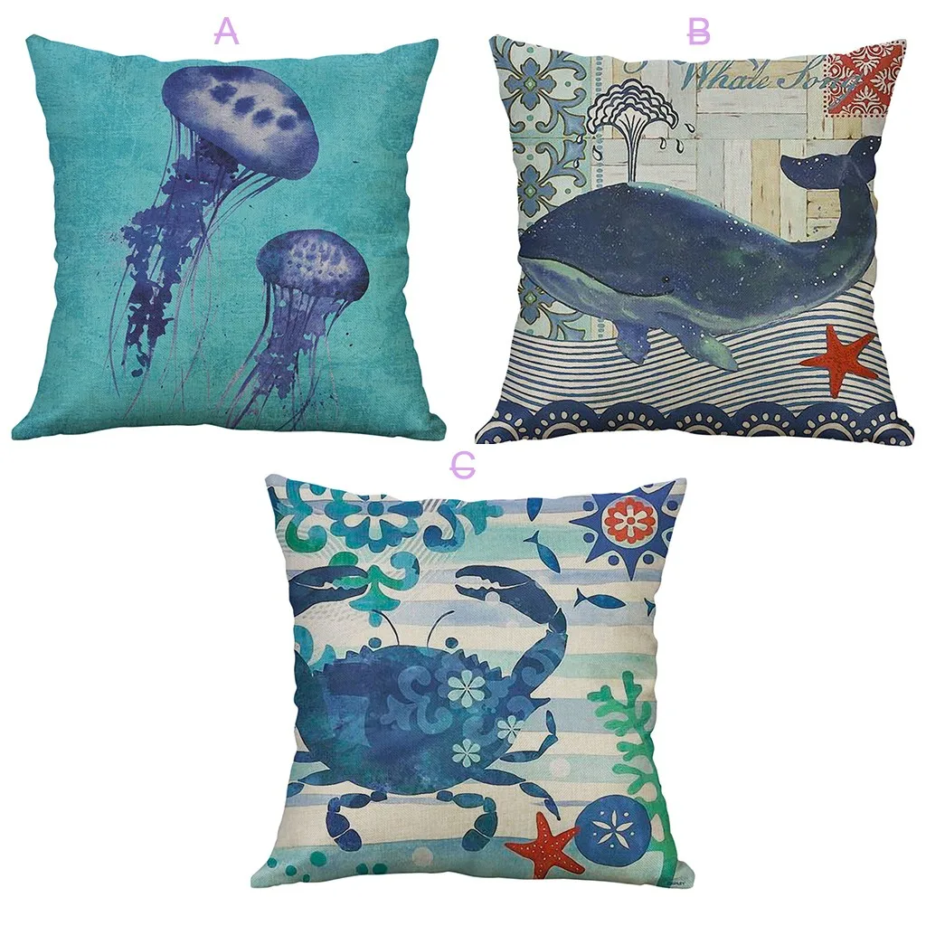 

Marine Life Coral Sea Turtle Seahorse Whale Octopus Cushion Cover decorative pillow Cover funda cojines decorativos para sofa