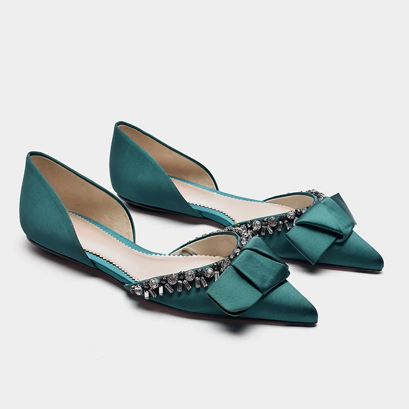 

Flat single shoes female 2018 summer new beaded decorative shallow mouth flat heel pointed bow bow rhinestone girl single shoes.