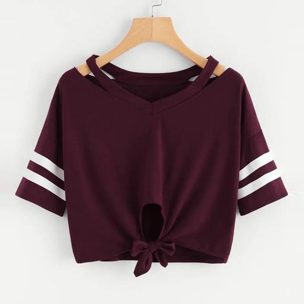 

Women Ladies Crop Shirt Tops Blouse Short Sleeve Round Neck Casual Fashion Streetwear Ladies Tops Blouse Women Roupas Feminina