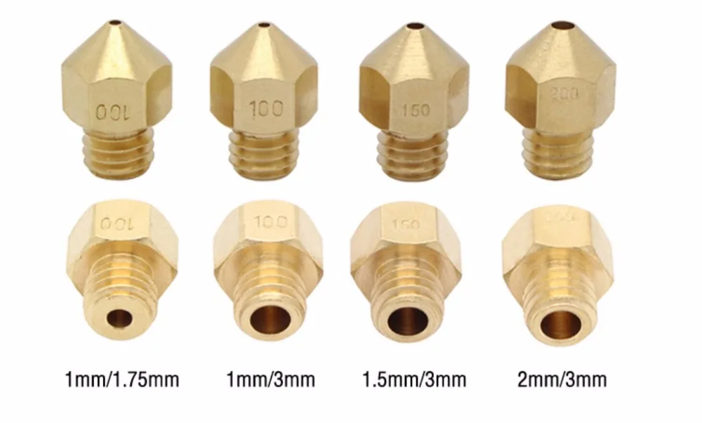 Детали для 3d принтера M6 экструдер с большим отверстием сопло 1 мм/1,5 мм/2 мм для 3 мм нити, 1 мм для 1,75 мм Латунное сопло