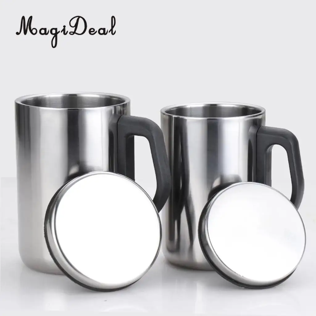 MagiDeal 350/500ml Double Wall Beer Mug Stainless Steel Wine Cup Insulate Travel Camping Mug  - Unique & Insulated with Handle