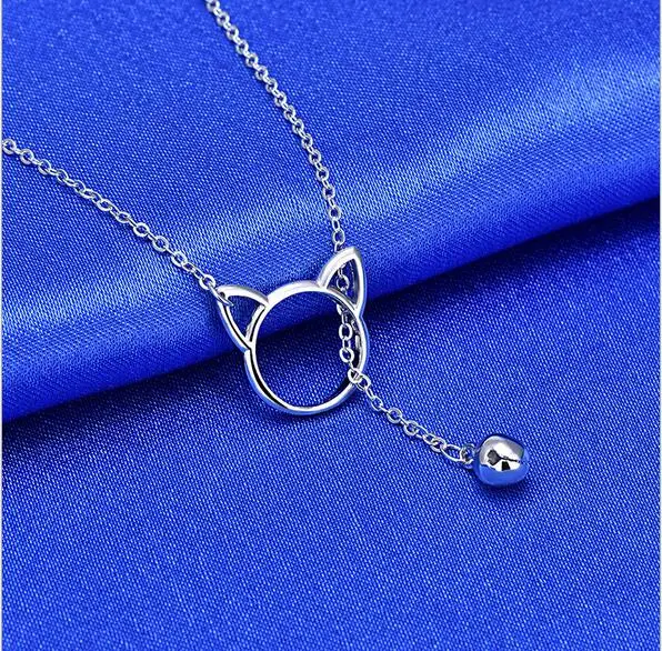 Lovely simple style hollow cat head bell pendant necklace for women