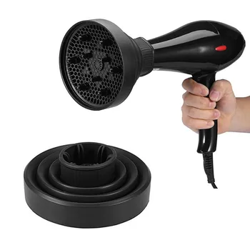 

1PC Hairdryer Diffuser Silicone Drying Hood Cover Foldable Curly Hair Hairdressing Salon Styling Tool (Black)