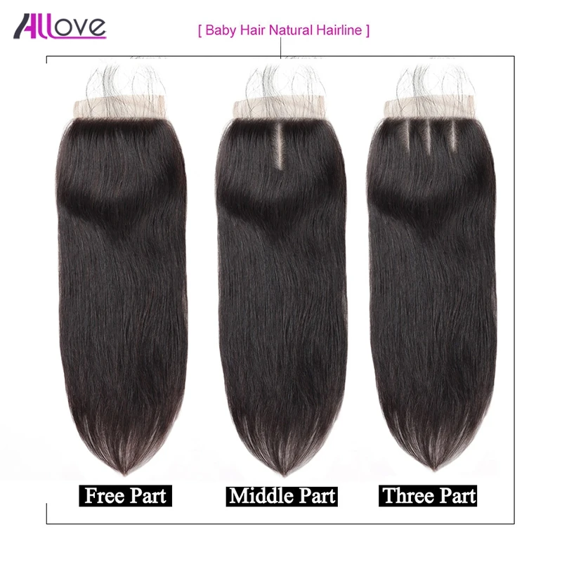 Allove волосы перуанские прямые волосы Закрытие Remy человеческие волосы 4*4 средняя часть кружева Закрытие 8-20 дюймов только 1 шт натуральный цвет