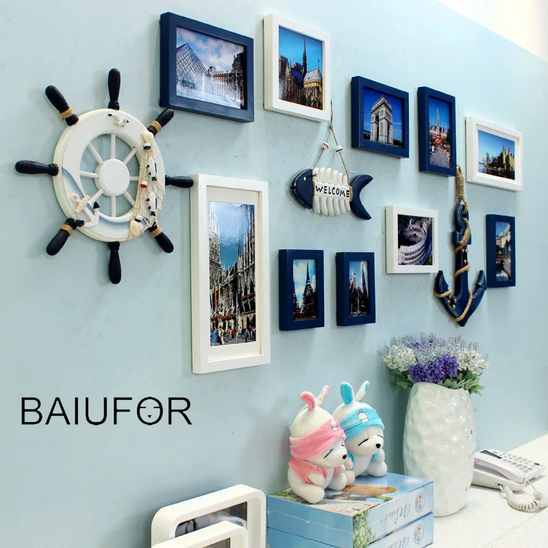 

BAIUFOR Creative Wooden Multi Photo Frame for Picture Mediterranean Collage Picture Frame Set, Cadre Photo Restaurant Decoration