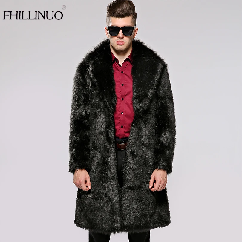 FHILLINUO 2018 мужское длинное пальто с искусственным мехом большого размера 3XL модное