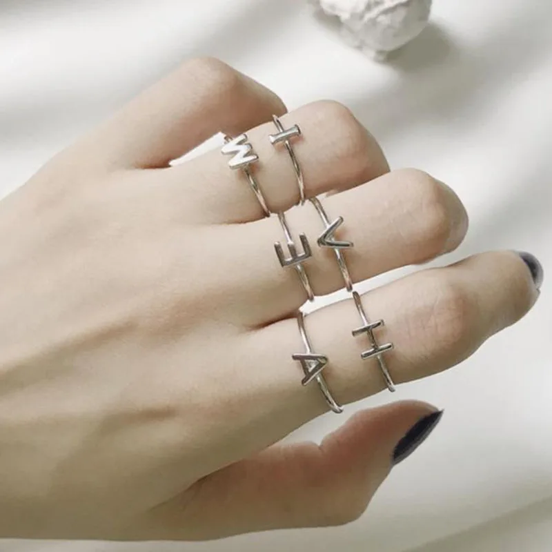 

Custom Letter Rings Silver Minimalism A-Z Initial Ring for women girls exquisite jewelry Bijoux Femme Collar Mujer women anillos