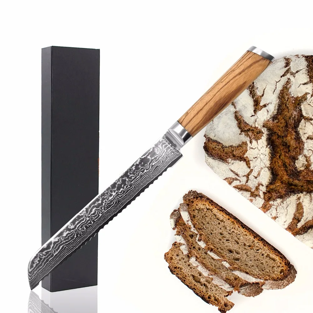 Bread Knives Damascus Steel Kitchen Knife VG10 Best 8 Inch Bread Color Wood Handle Kitchen Tools