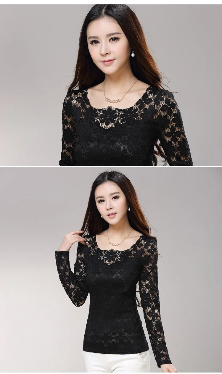 blouses & shirts Plus size S-5XL 2018 New fashion Women's Lace Crochet Blouses Shirts Long Sleeve Sexy Tops Women Lace Blouse camisa feminina long sleeve blouse