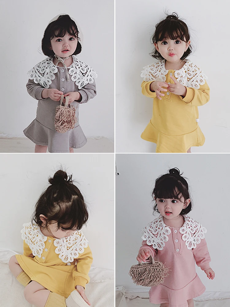 Г. весеннее ажурное платье с кружевным воротником для девочек на день рождения/Вечерние платья с длинными рукавами для маленькой принцессы милое детское платье