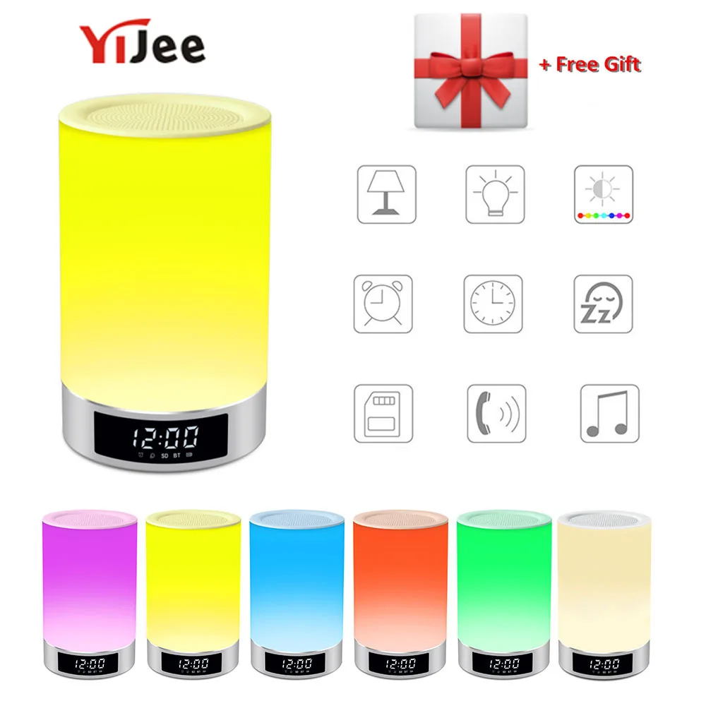 

YiJee Wireless Bluetooth Speaker Portable Beside Lamp Touch Dimmable Light RGB Color Hands-free Night Light with Alarm Clock