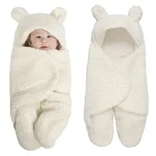 Free ship Newborn Baby Blanket Swaddle Wrap Winter Cotton Plush Hooded Sleeping Bag 0-12M