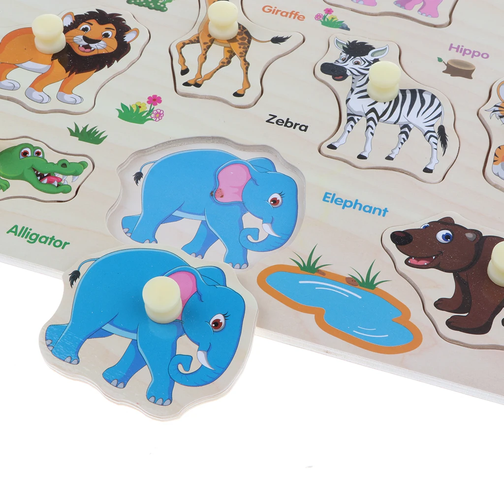 2 Sets Wooden Peg Puzzle Jigsaw Educational Toys for 1-4 Year Olds Baby Toddlers - Zoo & Farm Animals