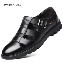 Модные летние модельные мужские сандалии повседневная обувь из натуральной кожи на плоской подошве мужская пляжная обувь с закрытым носком; большие размеры 38-47