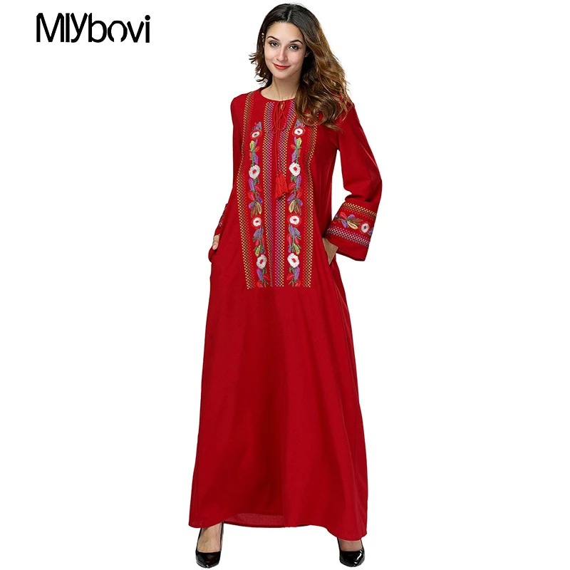 

Fashion Women Embroidery Dress Islamic Clothing for Women Fashion Arabic Clothing 4XL Islamic Yellow Abaya Muslim Women Clothing