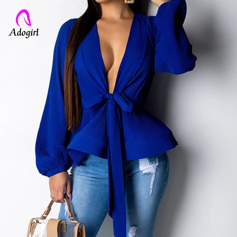 Las mujeres blusa 2019 novedad de verano las mujeres Blusa de gasa dama oficina con cuello en V de corbata de lazo suelto Casual Mujer prendas de vestir Tops|Blusas