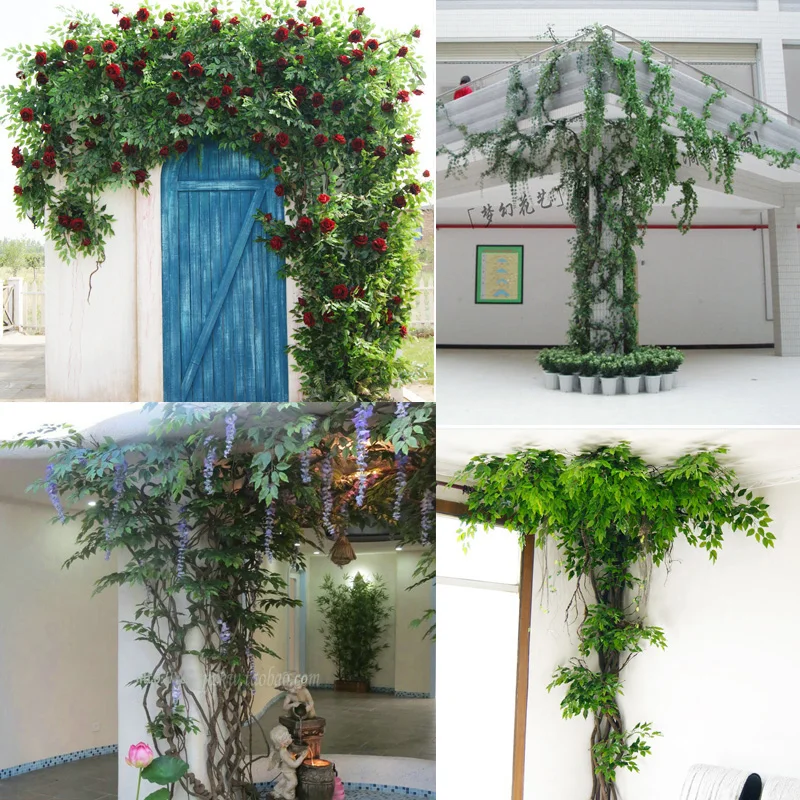 Высокая имитация украшения из ротанга искусственные цветы зеленые листья из ротанга ветви дома свадьба отель потолок стены аксессуары