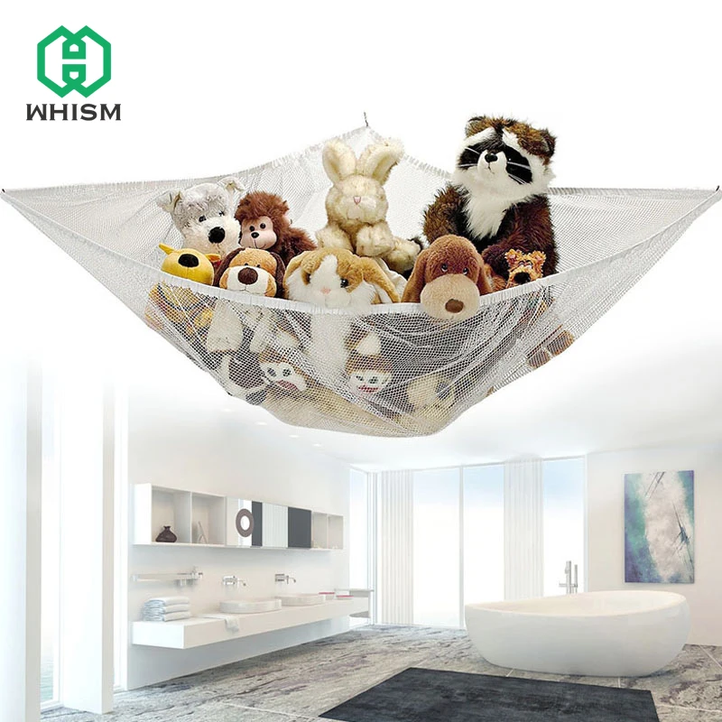WHISM الاطفال لعبة أرجوحة شنقا الالتصاق مخزن كبير حقيبة ألعاب أطفال المنظم الزاوية محشوة اللعب أرجوحة صافي شبكة حقيبة ألعاب